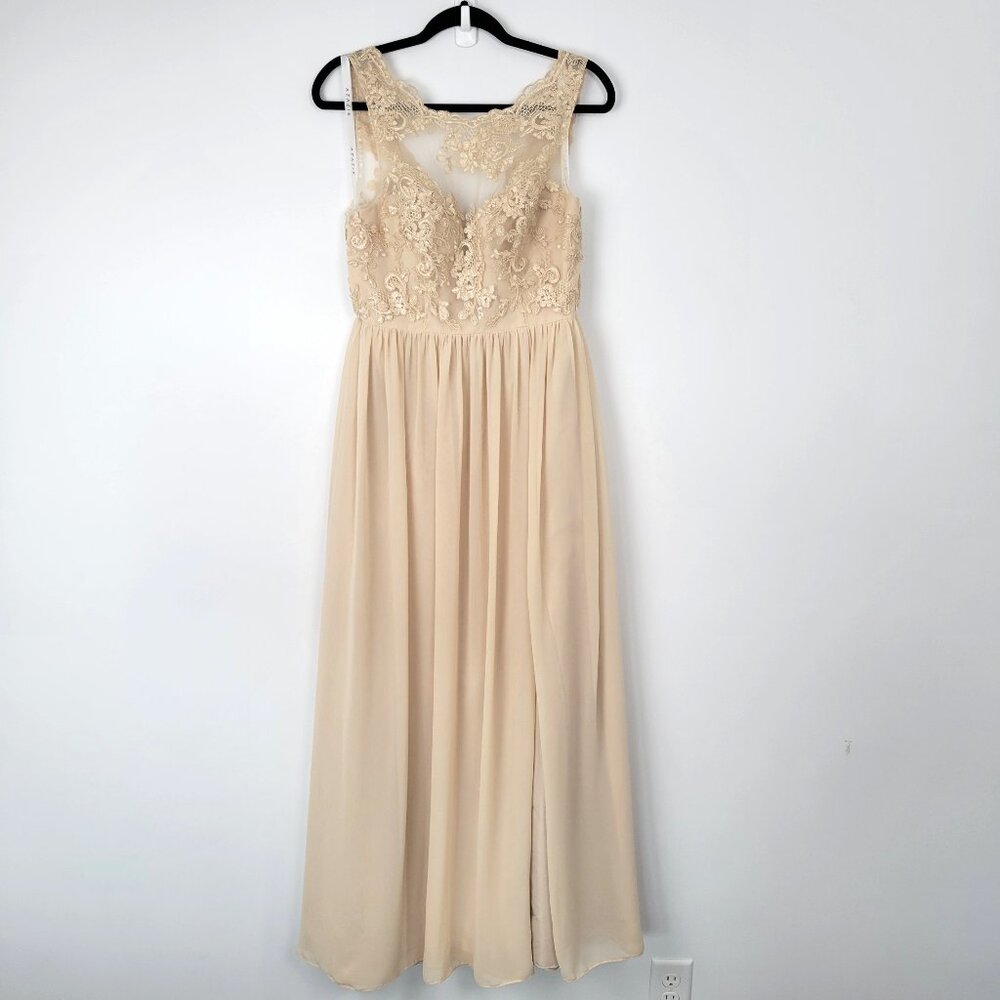 Azazie Gertrude Champagne A-Line Lace Chiffon Formal Dress